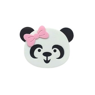 Aplique acrílico cara panda c/ laço rosa - 3 x 4 cm c/ 3 unds