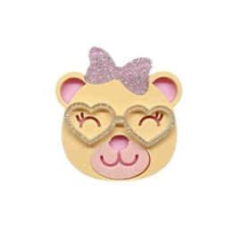Aplique acrílico cara ursa c/ óculos de coração - 3.5 x 3.5 cm c/ 3 unds