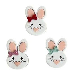Aplique acrílico coelho laço sortido - 3 x 3.5 cm c/ 3 unds 