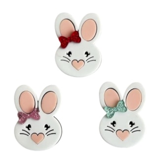 Aplique acrílico coelho laço sortido - 3 x 3.5 cm c/ 3 unds 