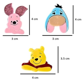 Aplique acrilico turma pooh - c/ 3 unds 