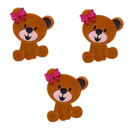 Aplique acrílico urso marrom laço pink - 3 x 4 cm c/ 3 unds