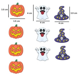 Aplique emborrachado j.m - halloween  c/ 10 unds - sortido (4 abobora , 3 chapeu , 3 fantasma)