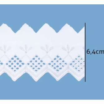 Bordado em algodão luli 107307 larg.: 6.4 cm  c/ 13.7 mts Bordado em algodão luli 107307 larg.: 6.4 cm  c/ 13.7 mts