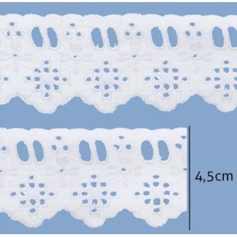 Bordado em algodão passa fita luli 112209 larg,: 4.5 cm  c/ 13.7 mts