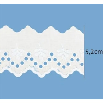 Bordado em algodão ref.112208 larg.: 5,20 cm  c/ 13.7 mts Bordado em algodão ref.112208 larg.: 5,20 cm  c/ 13.7 mts