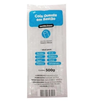 Cola quente em bastão grossa luli - 11 mm x 30 cm - pacote c/ 500 grs