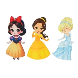 Decalque termocolante princesas 7,5 cm  - tam g - c/ 03 unds  Decalque termocolante princesas 7,5 cm  - tam g - c/ 03 unds