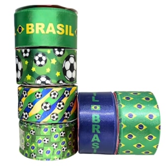 Fita cetim estampada bella fita  - copa do mundo - 38 mm - rolo c/ 10 mts