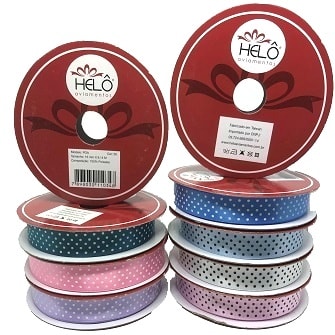 Fita cetim estampada helo poa 16 mm c/ 10 mts