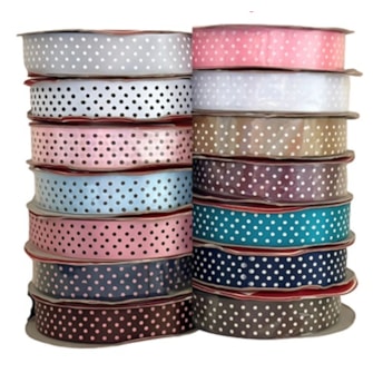 Fita cetim estampada helo poa 16 mm c/ 9,14mts