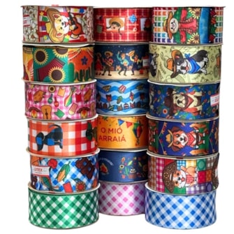Fita cetim gitex estampa festa junina ref. 4000/4600 - 38 mm c/ 10 mts Fita cetim gitex estampa festa junina ref. 4000/4600 - 38 mm c/ 10 mts