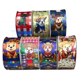 Fita cetim gitex estampa pet festa junina - 38 mm c/ 10 mts
