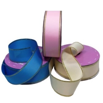 Fita de gorgurao borda dourada melaço  152200  2.5 cm c/ 10 mts