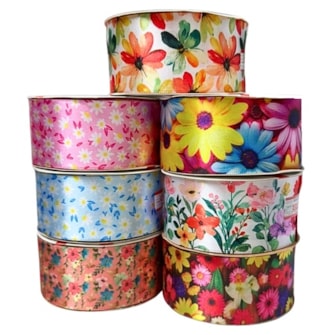 Fita gitex cetim estampa floral  - 4600/9 - 38 mm c/ 10 mts