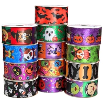 Fita gitex cetim  estampada haloween 38 mm c/ 10 mts