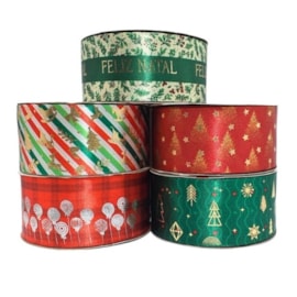 Fita gitex cetim estampada natal ref. 7600/9  38mm  c/ 10 mts