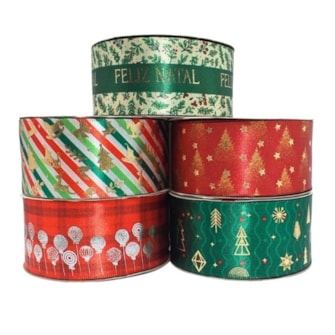 Fita gitex cetim estampada natal ref. 7600/9  38mm  c/ 10 mts