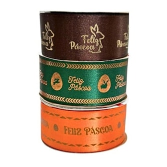 Fita gitex cetim estampada pascoa ref. 1500/9 - 38 mm c/ 10 mts