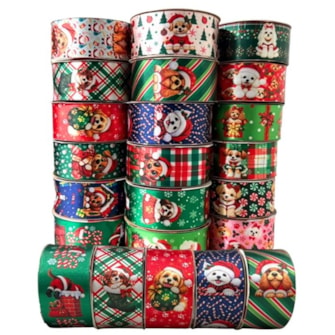 Fita gitex cetim estampada pet natal   ref. 4000 - 38 mm c/ 10 mts