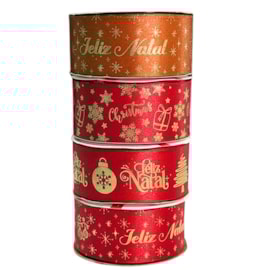 Fita gitex cetim natal  estampada ref. 1500/9 -38 mm c/ 10 mts