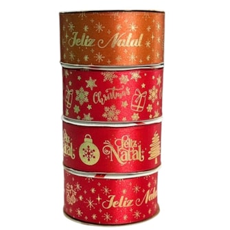 Fita gitex cetim natal  estampada ref. 1500/9 -38 mm c/ 10 mts