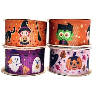 Fita gorgurão estampada halloween sinimbu 1665/38 -  38 mm c/ 10 mts