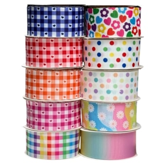 Fita gorgurão estampada yama - 38 mm c/ 9,14 mts