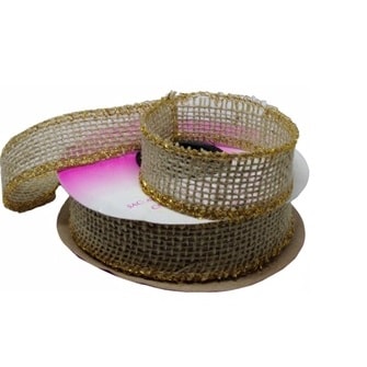 Fita uniart juta lurex ouro nas bordas - 3 cm c/ 9,5 mts